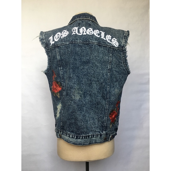 Pacsun Los Angeles Rose Patch Denim Vest - Picture 1 of 4